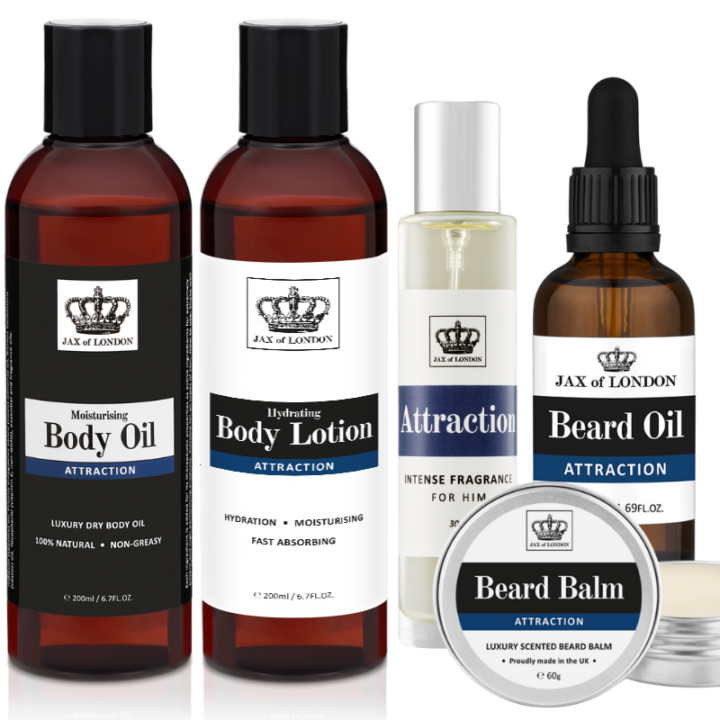 Attraction-Body-OilLotion-beard-oil-balm-and-edp Gift Set